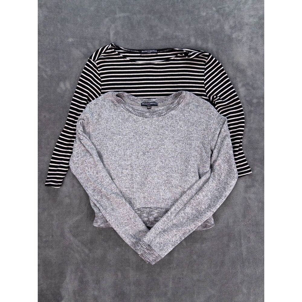 Brandy Melville Crop Sweater & Striped Cropped Sleeve Tee Bundle Womens S/M